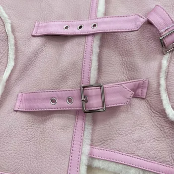 Женская куртка из натуральной кожи JANEFUR 2023, Новое Розовое Толстое женское зимнее пальто из натуральной Овчины 4