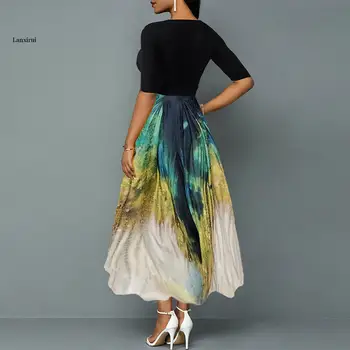 Женское длинное платье, модное тонкое темпераментное шифоновое платье с принтом павлина, повседневное эстетичное женское платье с V-образным вырезом 1