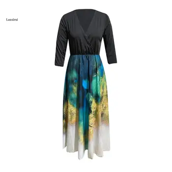 Женское длинное платье, модное тонкое темпераментное шифоновое платье с принтом павлина, повседневное эстетичное женское платье с V-образным вырезом 4