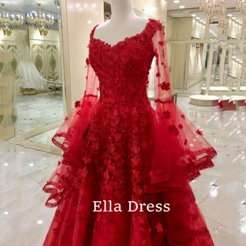 Ella Длинное Красное Кружевное Тюлевое Бальное Платье Вечерние Платья Женское Элегантное Вечернее Платье для Женщин 2023 Платья для Официальных Мероприятий Party Prom
