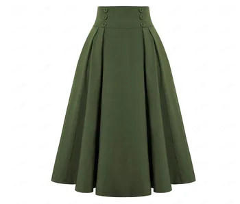 Эластичный пояс Трапециевидной формы, элегантные расклешенные юбки миди, однотонные, черные, зеленые, красные, женские Ретро-винтажные плиссированные юбки 60-х годов.