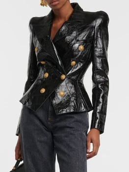 Кнопки металлические Хай-стрит 2023 классическом стиле барокко дизайнерские куртки Женские Льва, двубортный пиджак искусственная кожа