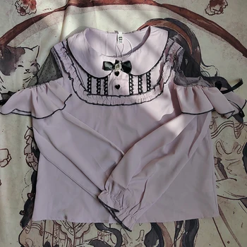 Женские рубашки Kawaii Lolita Y2K, Милая блузка в японском стиле, Элегантные топы с длинным рукавом, Повседневная офисная женская Эстетичная рубашка