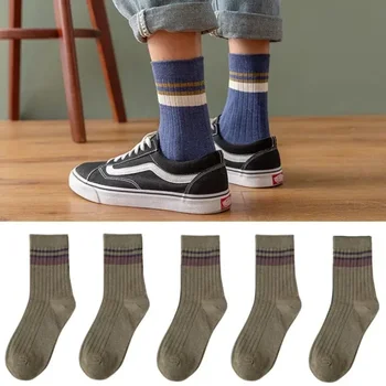 10 Человек Повседневная Качественная Весенняя пара полосатых носков Harajuku из хлопка в стиле Ретро, Высокая мужская мода 0
