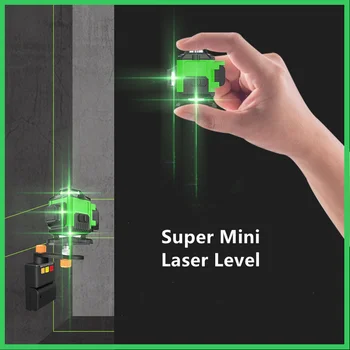 Мини-лазерный уровень, 12/16 линий, 3D/4D уровень, самовыравнивающийся, горизонтальный и вертикальный, пересекающийся на 360 °, зеленые линии лазерного луча