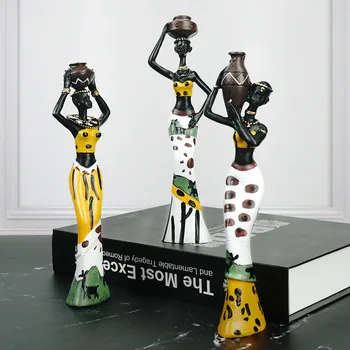 3 шт./компл. Фигурки африканской женщины из смолы, черная статуя, креативное украшение для интерьера, украшение современного дома, декор стола