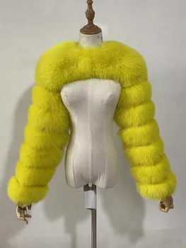 2023 Новая мода из искусственного лисьего меха с длинными осенне-зимними рукавами, женские куртки из искусственного меха, Женская короткая верхняя одежда для девочек C42 2