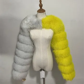 2023 Новая мода из искусственного лисьего меха с длинными осенне-зимними рукавами, женские куртки из искусственного меха, Женская короткая верхняя одежда для девочек C42 3