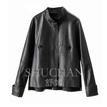 Shuchan Casaco Feminino Inverno 2023, уличные карманы на молнии, осенне-зимняя куртка из натуральной кожи, овчины, натуральной кожи