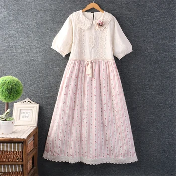 Новое Летнее платье с вышивкой в стиле Sweet Mori, Женское платье с коротким рукавом и цветочным рисунком Ht15133