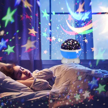 Светодиодный проектор ZK40 Star Moon Nights Детские ночники Луна Вращение на 360 градусов 8 Сменяющих цветов Романтическая лампа ночного освещения