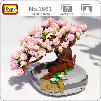 LOZ 1661 Вечный цветок Сакура Вишневый цветок Дерево Горшок Трава Модель растения DIY Мини Блоки Кирпичи Строительная игрушка для детей без коробки