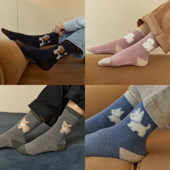 Зимние теплые женские носки в стиле харадзюку, креативные носки с милыми мультяшными животными и собаками, Корейские модные красочные забавные носки для девочек, подарки 1