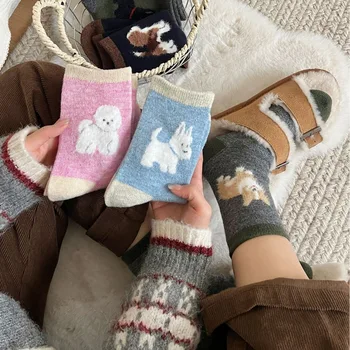 Зимние теплые женские носки в стиле харадзюку, креативные носки с милыми мультяшными животными и собаками, Корейские модные красочные забавные носки для девочек, подарки 2