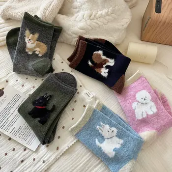 Зимние теплые женские носки в стиле харадзюку, креативные носки с милыми мультяшными животными и собаками, Корейские модные красочные забавные носки для девочек, подарки 3