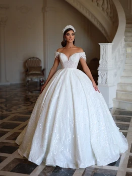 Великолепные свадебные платья с открытыми плечами, расшитые жемчужным бисером, свадебные бальные платья с открытой спиной, сшитые на заказ Vestidos De Novia 0