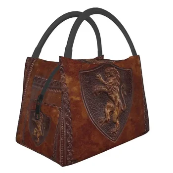 Изготовленные вручную кожаные сумки для ланча в средневековой книжной обложке с принтом ручной работы, мужские и женские ланч-боксы-охладители с термоизоляцией для поездок в офис 0