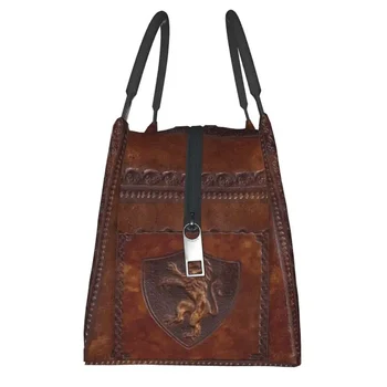 Изготовленные вручную кожаные сумки для ланча в средневековой книжной обложке с принтом ручной работы, мужские и женские ланч-боксы-охладители с термоизоляцией для поездок в офис 3
