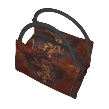 Изготовленные вручную кожаные сумки для ланча в средневековой книжной обложке с принтом ручной работы, мужские и женские ланч-боксы-охладители с термоизоляцией для поездок в офис 4