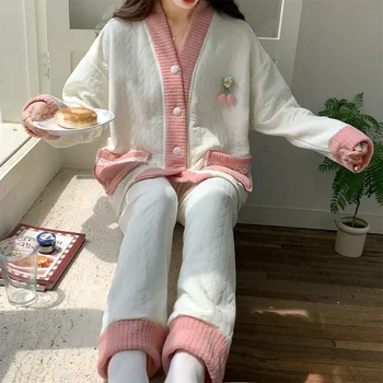 Милая пижама REBEYULI для женщин, модная повседневная удобная пижама, женская пижама, комплект, свободная толстая теплая зимняя пижама, женская