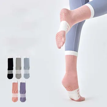 2024 Новые женские хлопчатобумажные носки для йоги, женские дышащие нескользящие носки для пилатеса, амортизирующие танцевальные балетные носки для тренажерного зала