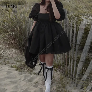OIMG Черные короткие мини-платья для выпускного вечера из органзы, Vestidos, короткие рукава, без бретелек, вечерние платья на заказ, праздничное платье 2023 г.