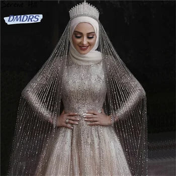Мусульманское свадебное платье с аппликацией на длинных рукавах, Романтическое Свадебное платье А-силуэта длиной до пола, Элегантное Vestidos De Novia