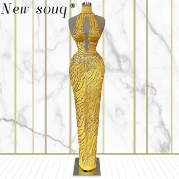 Золотое Блестящее вечернее платье с высоким воротом, Блестящие платья для вечеринки по случаю Дня рождения, Вечерние платья с блестками, Сексуальный Русалочий халат De Bal 0