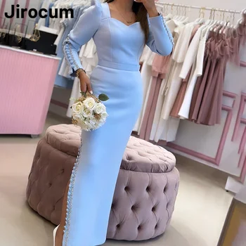 Jirocum Элегантное платье для выпускного вечера с квадратным вырезом, женское вечернее платье с длинным рукавом и пуговицами, расшитое бисером, длиной до щиколоток, платья для особых случаев 0