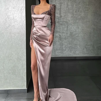 Mesprit Модные высококачественные юбки-футляр с V-образным вырезом, расшитые бисером, фатиновые юбки в пол, вечерние платья Charmeuse