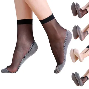 1 пара носков из тонкого хрустального шелка для женщин, носки с нескользящей подошвой, Весна-лето, прозрачные дышащие женские носки до щиколотки