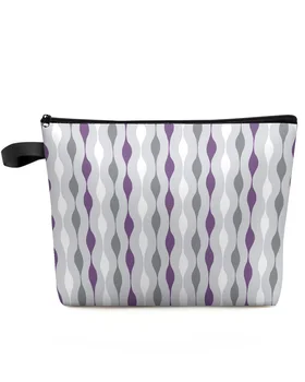 Геометрические полосы Фиолетово-Серая косметичка, сумка для путешествий, женские косметические сумки, Органайзер для хранения в туалете, пенал для карандашей