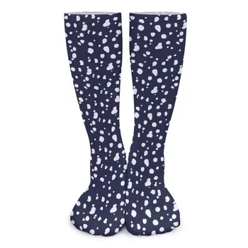 Носки с принтом далматинца, темно-синие и белые Модные чулки, осенние противоскользящие женские мужские носки, качественные спортивные носки на открытом воздухе