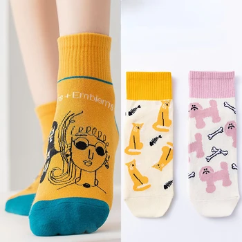 Милые японские трендовые дышащие хлопчатобумажные носки с мультяшными животными, впитывающие пот