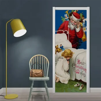 Рождественские наклейки Санта-Клауса на дверь, Веселая Рождественская настенная роспись, фестиваль, вечеринка, Декор для дома, спальни, обои, плакат, Самоклеящиеся