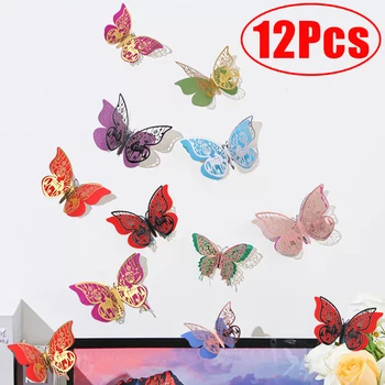 12 шт./лот Красочные наклейки с бабочками, 3D наклейка с полой бабочкой на стену для окна гостиной, товары для рукоделия, украшения для дома