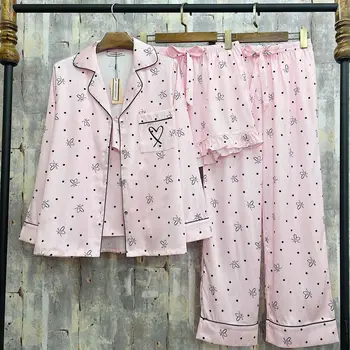 Сексуальный пижамный комплект из 4 предметов с вышивкой, женские брюки, Пижамный костюм, Рубашка с длинным рукавом и брюки, Свободный халат из вискозы, Летняя пижама 0