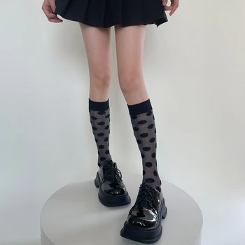JK Женские чулки в японском стиле, длинные носки для девочек в стиле Лолиты в горошек, Чулки, женские однотонные Черно-белые гольфы, чулки