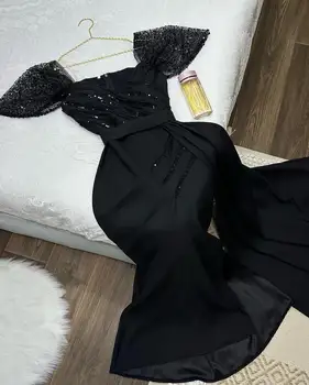 Вечерние Платья ROSELLA Black С V-образным вырезом И Короткими Рукавами - пайетками 2023 года, vestidos para mujer в стиле Русалки