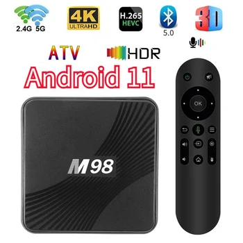Smart TV Android 11 M98 TV Box Amlogic S905Y4 Поддержка HD 4K 3D BT 5,0 Двойной WiFi 4G 5G ATV AV1 медиаплеер 2 ГБ 64 ГБ iptv TV Box