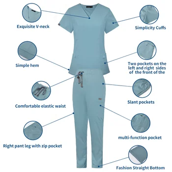 Медицинская униформа Scrubs, женские Аксессуары для медсестер, медицинские скрабы, Топы + брюки, однотонная больничная униформа для женщин, Оптовая цена 3