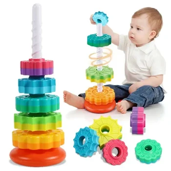 Вращающаяся игрушка Rainbow Gears Детские Игрушки для укладки передач Круг Детские Игрушки Моторика Штабелирующая Башня Детские Подарки