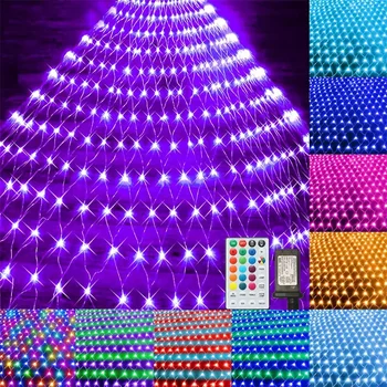 Подключаемые 3X2 м RGB светодиодные сетчатые фонари 224 светодиодных RGB Сменных оконных занавеса Сказочный свет с выносным наружным рождественским сетчатым светом
