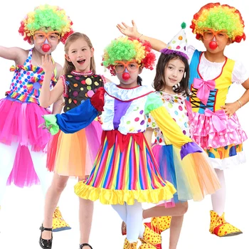 Забавный цирковой костюм клоуна для детей и девочек, радужная яркая одежда для Хэллоуина и карнавала, одежда Джокера