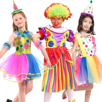 Забавный цирковой костюм клоуна для детей и девочек, радужная яркая одежда для Хэллоуина и карнавала, одежда Джокера 1