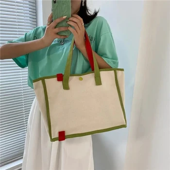 2023 Повседневных сумки-тоут для женщин, многоразовая холщовая сумка-тоут большой емкости, хозяйственная сумка, высококачественная повседневная сумка через плечо 3