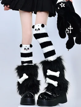 Японская милая Y2K Полосатая 3D мультяшная плюшевая грелка для ног, женские носки в стиле Уличный панк, Тонкая универсальная грелка для ног, Осенние носки Kawaii