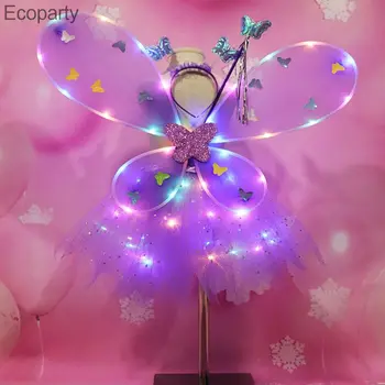2022 Женщины Девушки Милые Мигающие Крылья Юбка-Пачка Для Ролевых игр Светодиодная Светящаяся Повязка На Голову Волшебная Палочка Рождество Хэллоуин Косплей Costume27 3