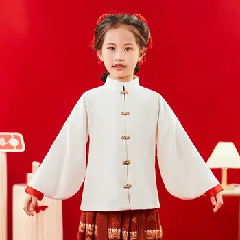 Базовые рубашки в восточном стиле для девочек, топы-туники с мандариновым воротником, китайский традиционный костюм Хань, детская одежда Lucky 2024