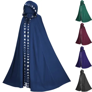 Средневековый винтажный готический плащ с капюшоном на Хэллоуин, накидка вампира, дьявола, волшебника, халат на Хэллоуин